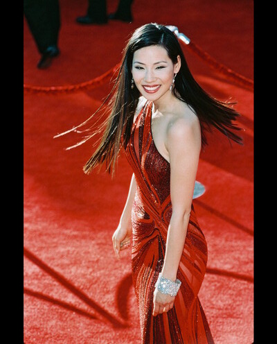 Lucy Liu in red gown