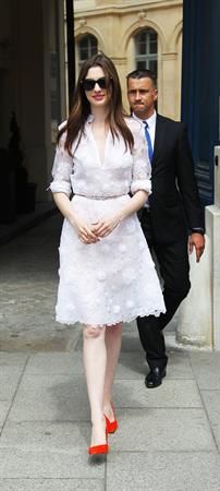 Anne Hathaway Givenchy private show for Anne Hathaway then visiting Chopard Jewelry in Paris on July 6, 2011