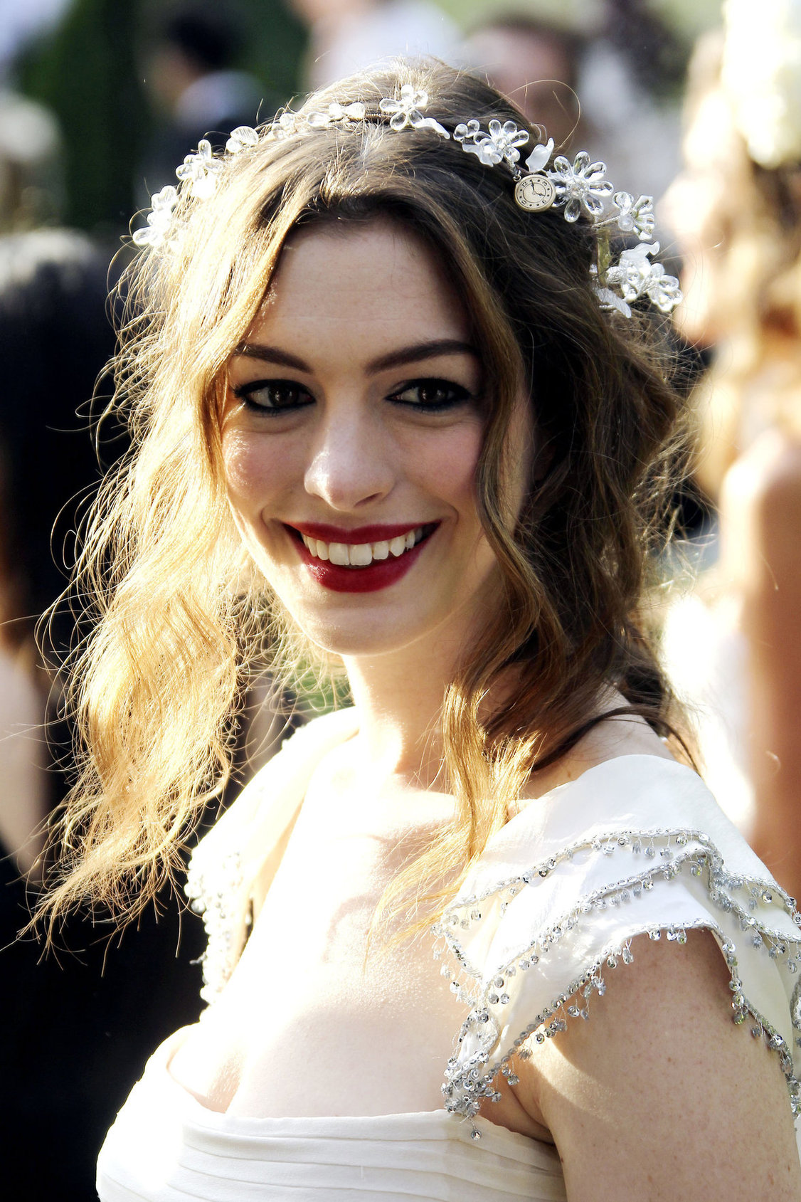 Anne Hathaway White Fairy Tale Love Ball in Paris on July 5, 2011