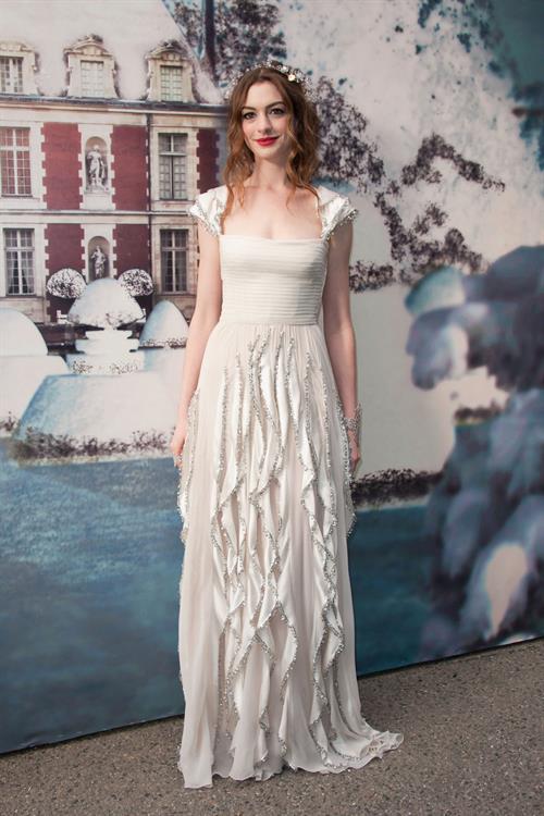 Anne Hathaway White Fairy Tale Love Ball in Paris on July 5, 2011