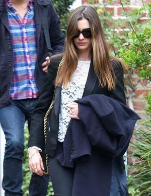 Anne Hathaway leaving a friends house in Beverly Hills on January 20, 2012