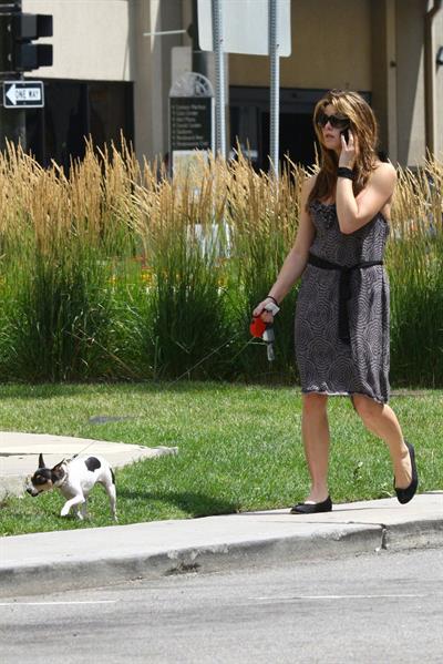 Ashley Greene walking her dog around her hotel in Detroit on July 17, 2010 