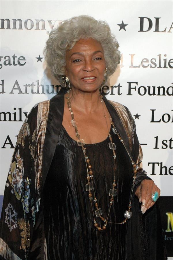 Nichelle Nichols on the Children Uniting Nations Academy Award Viewing Party red carpet, at the Beverly Hilton, Beverly Hills, Los Angeles, California. Held preceding the start of the Oscar telecast.