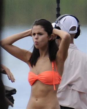 Selena Gomez, Vanessa Hudgens and Ashley Benson on the set of Spring Breakers on March 27, 2012