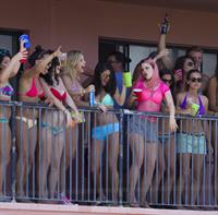 Selena Gomez, Vanessa Hudgens and Ashley Benson on the set of Spring Breakers on March 21, 2012