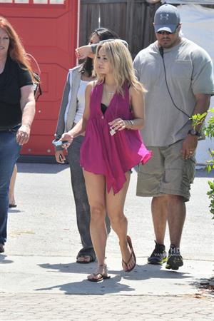 Selena Gomez, Vanessa Hudgens and Ashley Benson on the set of Spring Breakers on March 21, 2012
