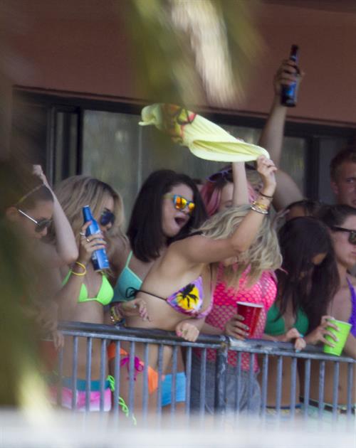 Selena Gomez, Vanessa Hudgens and Ashley Benson on the set of Spring Breakers on March 21, 2012