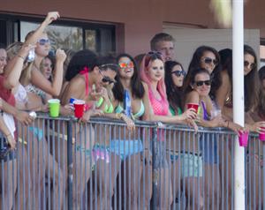 Selena Gomez, Vanessa Hudgens and Ashley Benson on the set of Spring Breakers on March 21, 2012