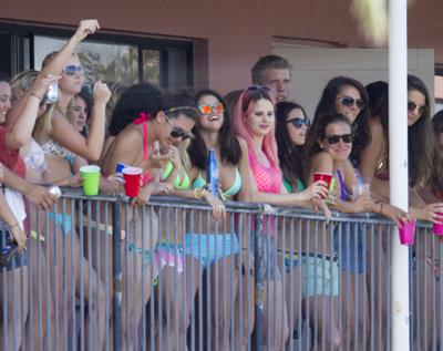 Selena Gomez, Vanessa Hudgens and Ashley Benson on the set of Spring Breakers on March 21, 2012