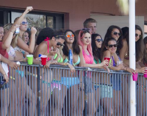 Selena Gomez, Vanessa Hudgens and Ashley Benson on the set of Spring Breakers on March 21, 2012