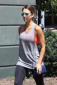 Jessica Alba in leggings outside a Soul Cycle class in Los Angeles, July 2015