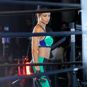 Adriana Lima working out in New York for a Victoria's Secret campaign