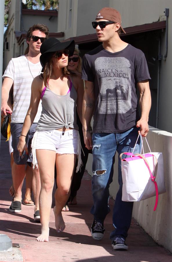 Lucy Hale and Ashley Benson photoshoot at the Bondo Bikini Shack on Miami Beach on March 24, 2012