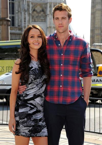 Nico Evers-Swindell and Camilla Luddington promote the made-for-TV movie's DVD release outside Westminster Abbey. (April 25, 2011)
