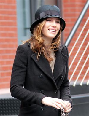 Jessica Biel leaving Justin Timberlake's apartment February 18, 2010