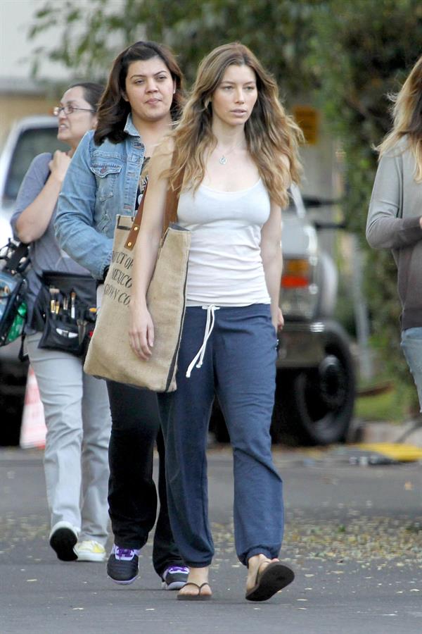 Jessica Biel – “Shiva and May” set candids, LA 10/17/13 