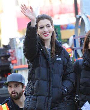 Anne Hathaway on the Dark Knight Rises set in New York City 4-11-2011 