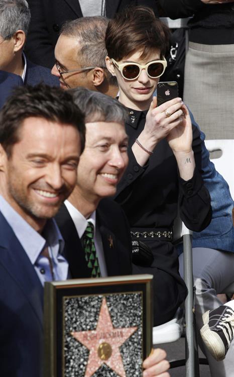 Anne Hathaway attends the Hugh Jackman Hollywood Walk Of Fame Ceremony in Hollywood December 13-2012 