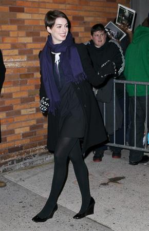 Anne Hathaway outside of The Daily Show with Jon Stewart in NYC. January 7-2013 