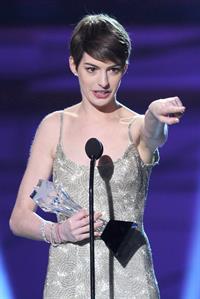 Anne Hathaway attends the Critics' Choice Movie Awards 2013 with Skinnygirl Cocktails at Barkar Hangar