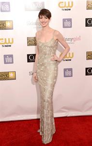 Anne Hathaway attends the Critics' Choice Movie Awards 2013 with Skinnygirl Cocktails at Barkar Hangar