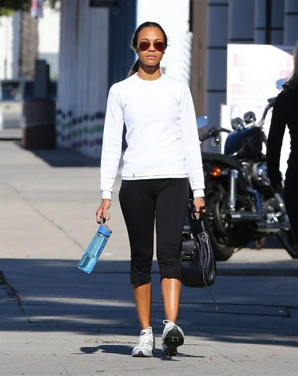 Zoe Saldana arriving at a gym in West Hollywod January 15-2013 