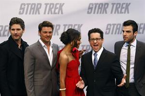 Zoe Saldana poses on the red carpet during the German premiere of the movie Star Trek April 16   