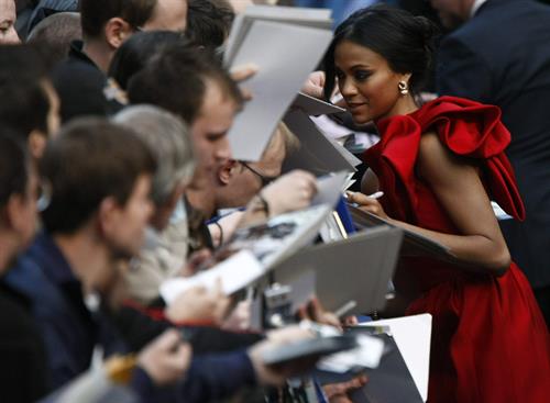 Zoe Saldana poses on the red carpet during the German premiere of the movie Star Trek April 16   