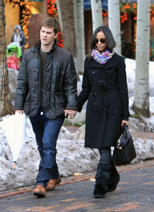 Zoe Saldana - Enjoyed a stroll with her boyfriend Keith Britton in Aspen, Colorado Dec 21, 2010 