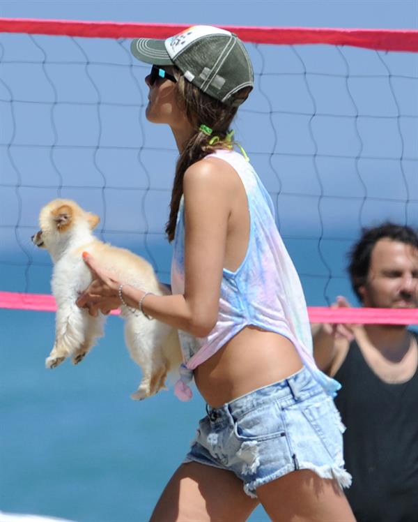 Alessandra Ambrosio playing beach volleyball in Malibu on July 7, 2012 