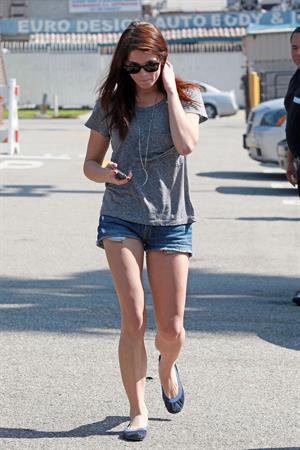 Ashley Greene wearing short shorts outside her home in Los Angeles on October 17, 2011 