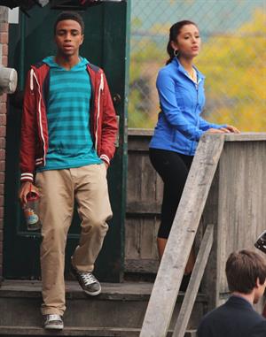 Ariana Grande In Tights On Set of 'Swindle' in Vancouver (10/11/12) 
