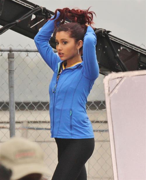 Ariana Grande In Tights On Set of 'Swindle' in Vancouver (10/11/12) 