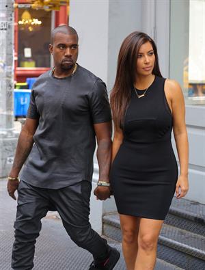 Kim Kardashian and Kanye West walk around SoHo in New York City 