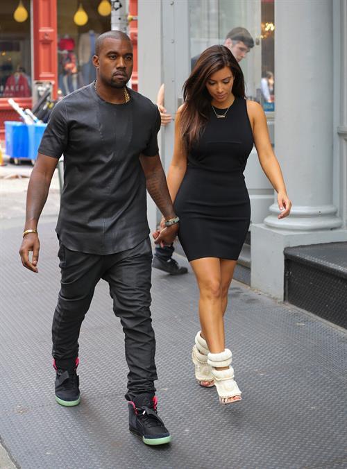 Kim Kardashian and Kanye West walk around SoHo in New York City 