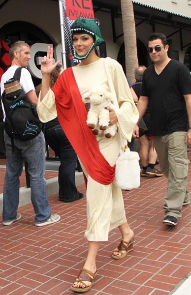 Adrianne Curry dressed as 'Raptor Jesus' at Comic-Con in San Diego - July 12, 2012