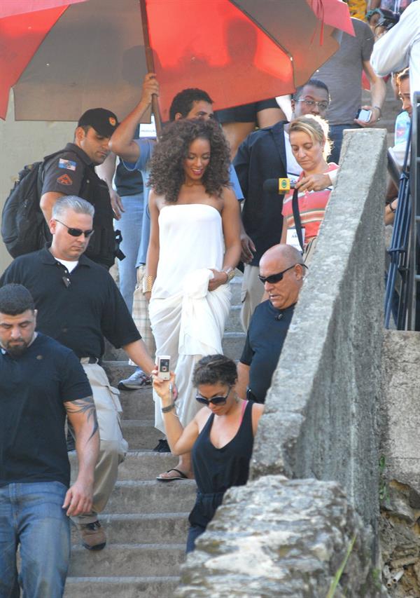Alicia Keys filming her upcoming music video Put it in a Love Song in Rio de Janeiro on February 9, 2010 