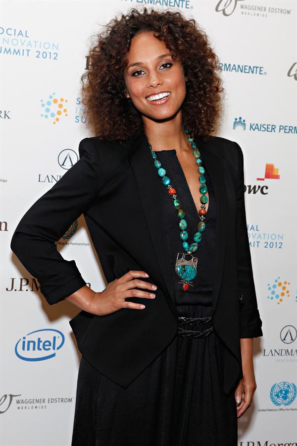 Alicia Keys attends the United Nations Social Innovation Summit in New York on May 5, 2012