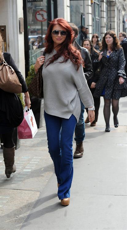 Amy Childs outside a hair salon in London on March 22, 2012