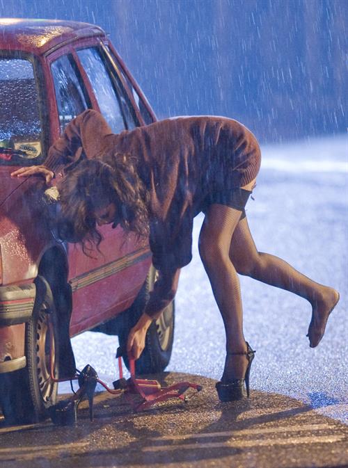 Anna Friel filming the BBC series The Street 