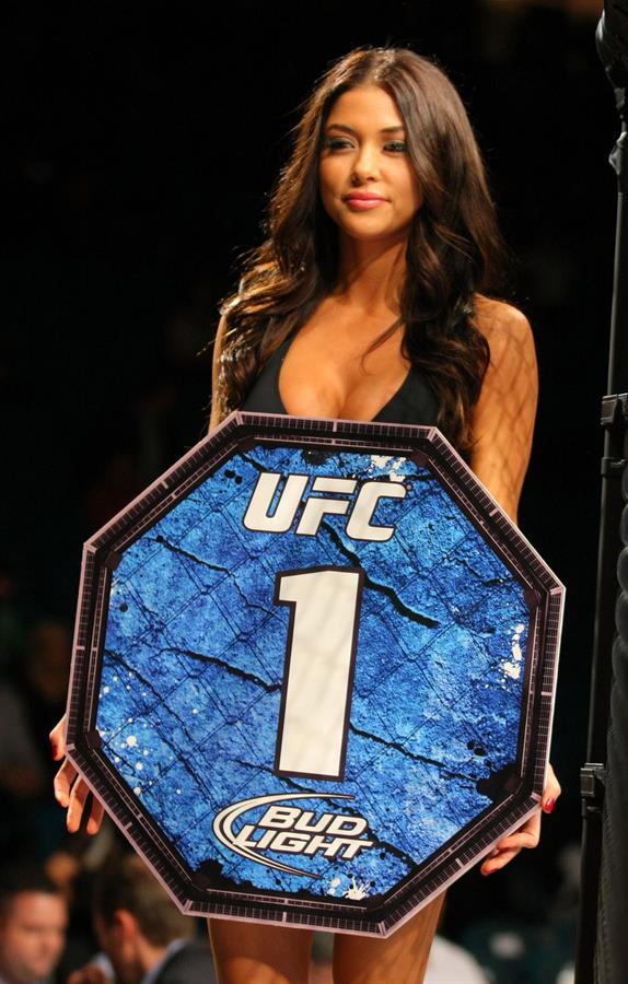 Arianny Celeste carrying the Round 1 sign at UFC 141 Lesnar vs Overeem in Las Vegas Vevada Dec 31, 2011 