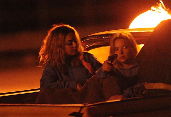 Ashley Benson and Vanessa Hudgens film Spring Breakers Florida on March 15, 2012