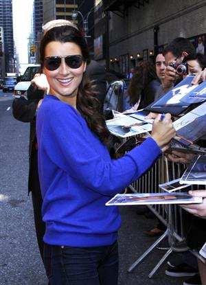 Cote De Pablo outside the Ed Sullivan Theater for Letterman on April 25, 2011 
