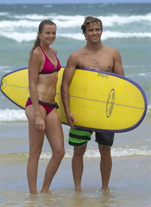 Daniela Hantuchova bikini beach surfing candids in Brisbane, Australia, December 26, 2012 