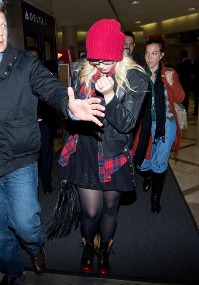 Demi Lovato cute in a red touque & specs @ LA/28/12
