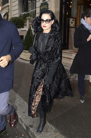 Dita Von Teese - Leaves Hotel Raphael in Paris 1/23/13  