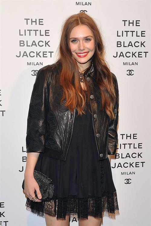 Elizabeth Olsen Chanel The Little Black Jacket - Karl Lagerfeld Photo Ehibition Dinner Party Milan, April 4, 2013 