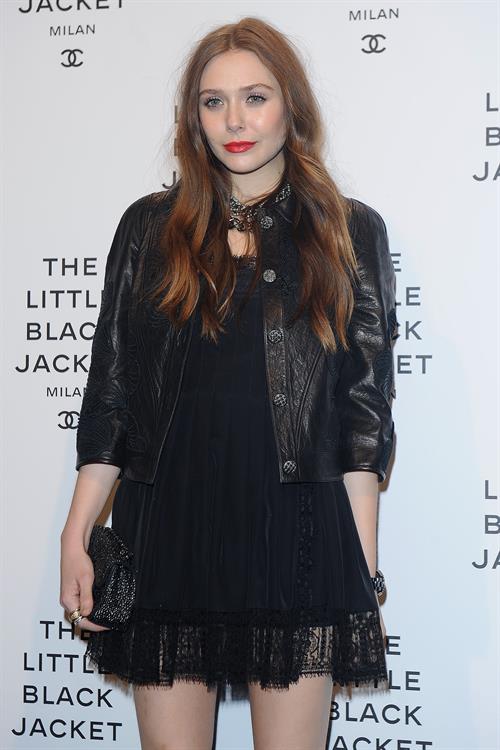 Elizabeth Olsen Chanel The Little Black Jacket - Karl Lagerfeld Photo Ehibition Dinner Party Milan, April 4, 2013 