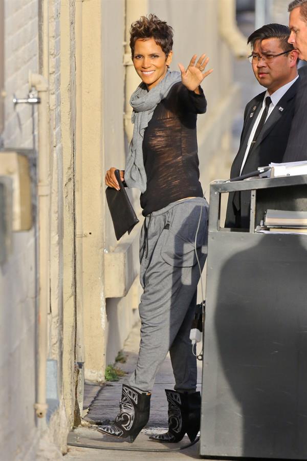 Halle Berry arrives for the Jimmy Kimmel Show in Los Angeles on March 20, 2013