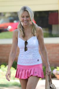Heather Locklear - Playing with a pink dress Tennis in Malibu (Aug 1, 2012)